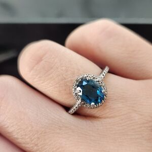 JTV Silver Ring with Deep Blue Gemstone